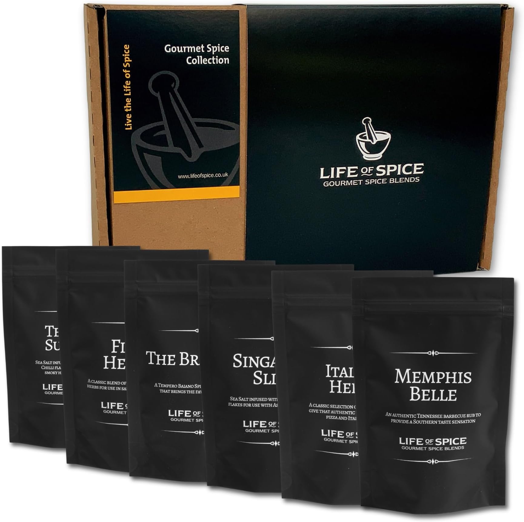 Six Pouch Gift Set | Spice Rubs, Salts, Herbs and Baking Spices Gifts | Choose any SIX | Unique Gift for Christmas or Birthday for the Food Lover in your Family | 30 Flavours to Choose