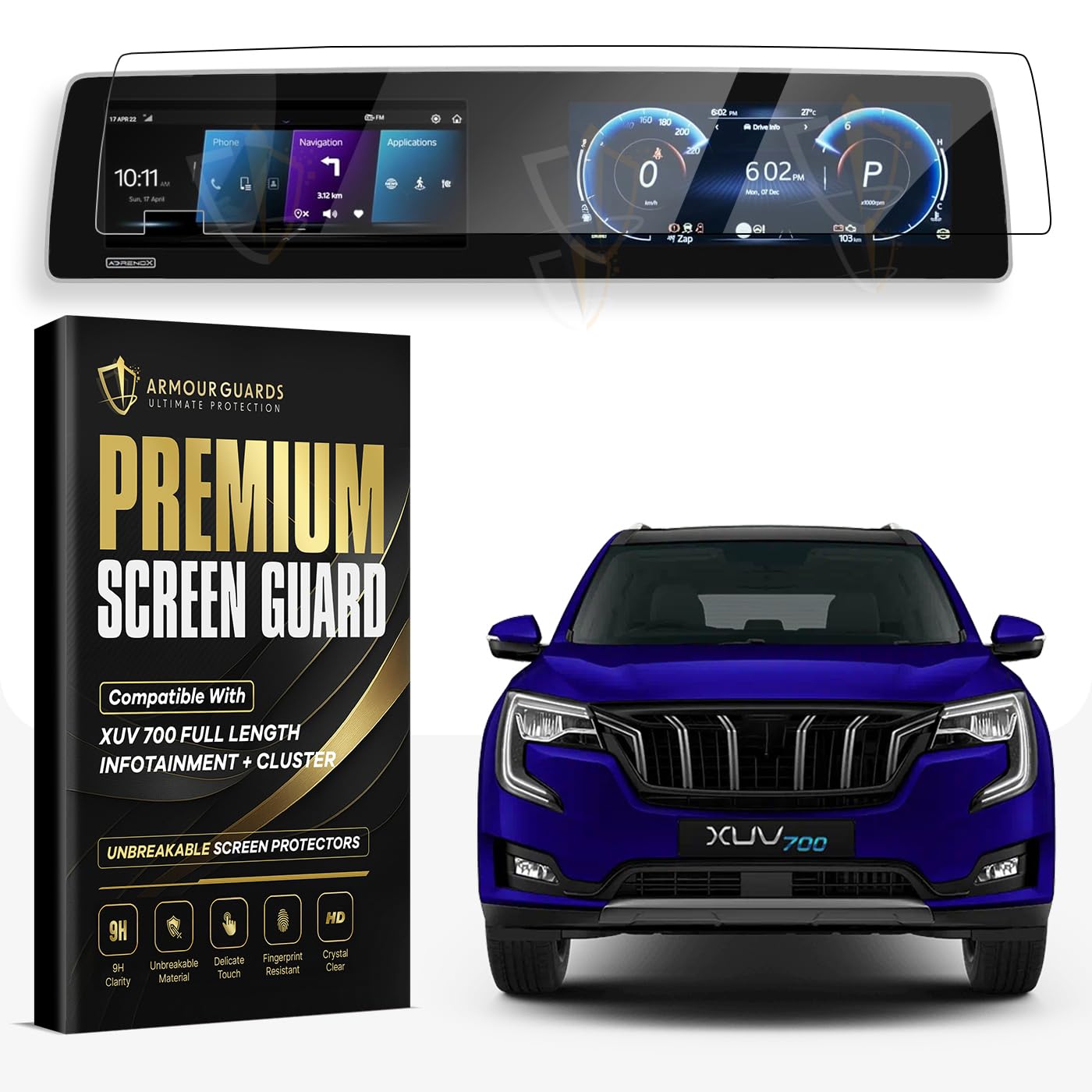 ARMOUR GUARDS Screen Protector For MAHINDRA XUV700 2024 AX3 AX5 AX7 || 10.25 Inch Dual Touchscreen Edge-To-Edge Protector || XUV 700 2021 - Running Car Display Accessory [Transparent]-image-45
