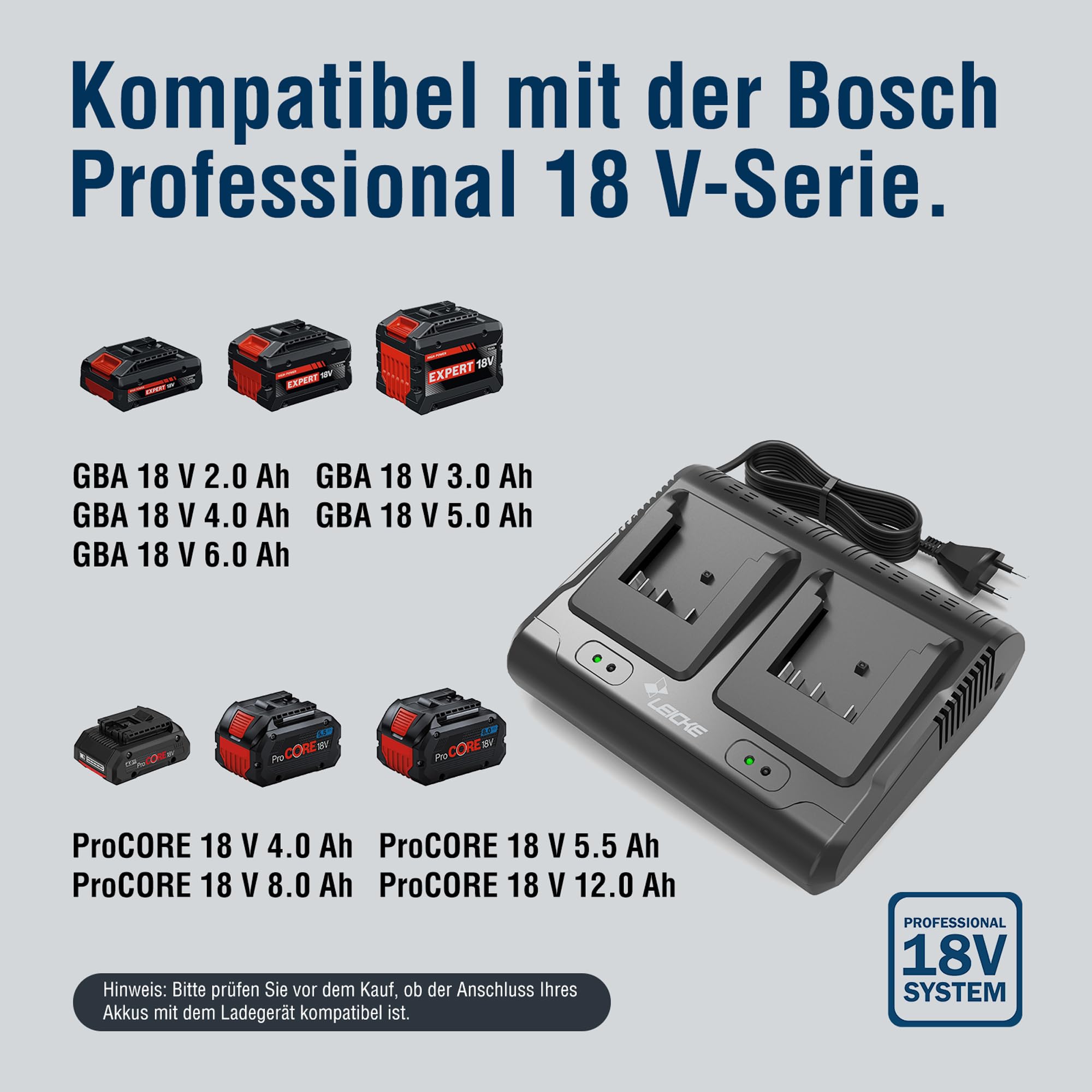 Cargador doble para baterías Bosch Professional de 18 V, repuesto para GAL 18V-40, GAL18-80 GAL 18V-160, GAL 18V6-80, EXAL18V2-320, compatible con Bosch GBA/Core/ProCORE 18V