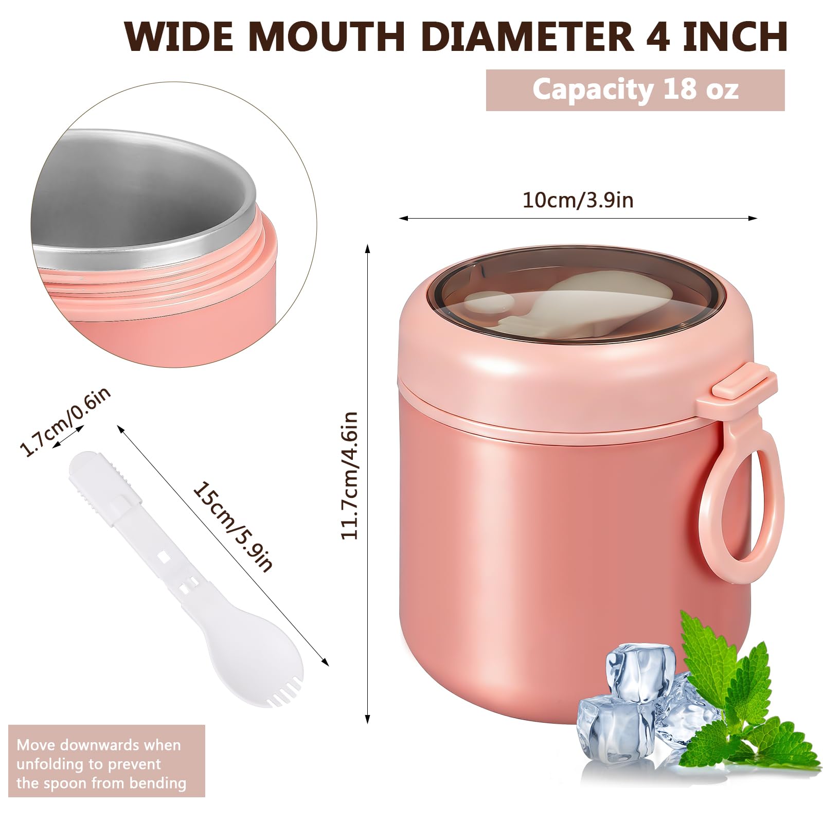 MSYU 6 Pack Isolierte Lebensmittelgläser mit Löffel Edelstahl Thermobecher 530ml Vakuum Suppe Thermobecher für heiße und kalte Speisen Weithals Mittagessen Meal Carrier Container für Schule Büro
