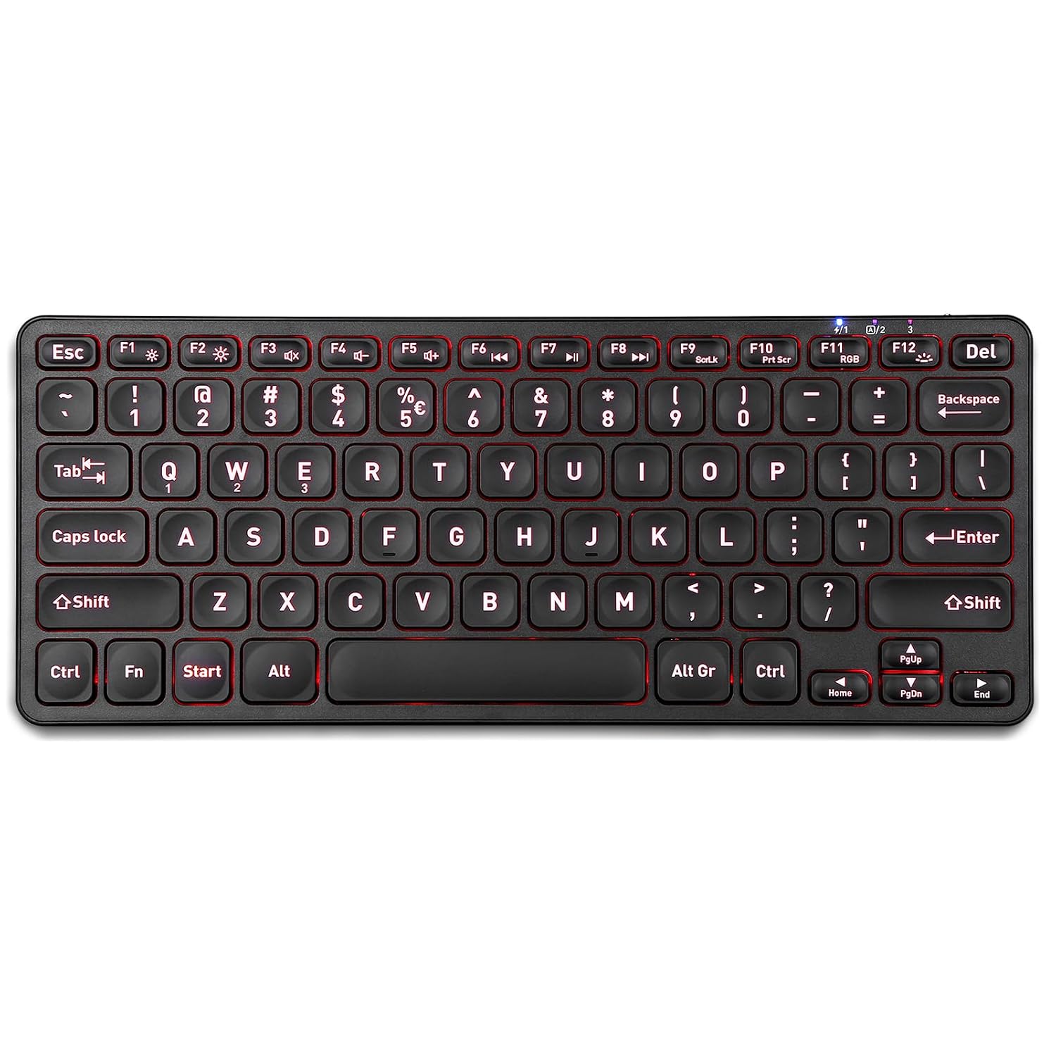 Perixx PERIBOARD-832RGB Wireless RGB Backlit Mini Keyboard - Up to 3 Multi-Device Connection - Black - US English