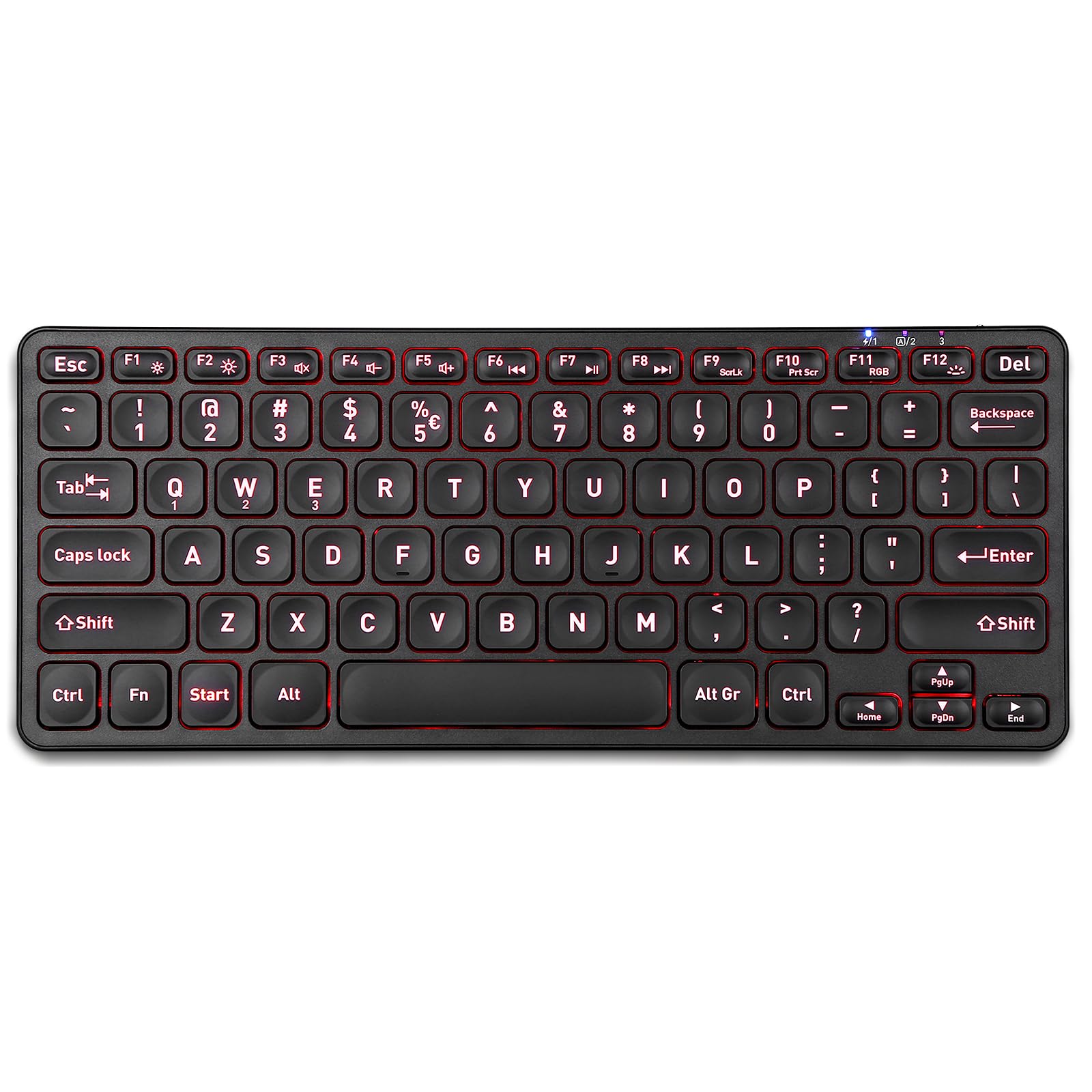 Perixx PERIBOARD-832RGB Wireless RGB Backlit Mini Keyboard - Up to 3 Multi-Device Connection - Black - US English
