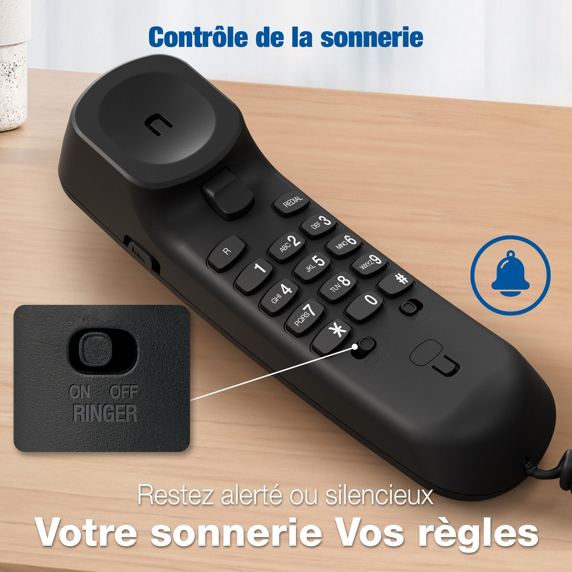 VTech CD1100-B Téléphone filaire avec contrôle du volume et recomposition du dernier numéro