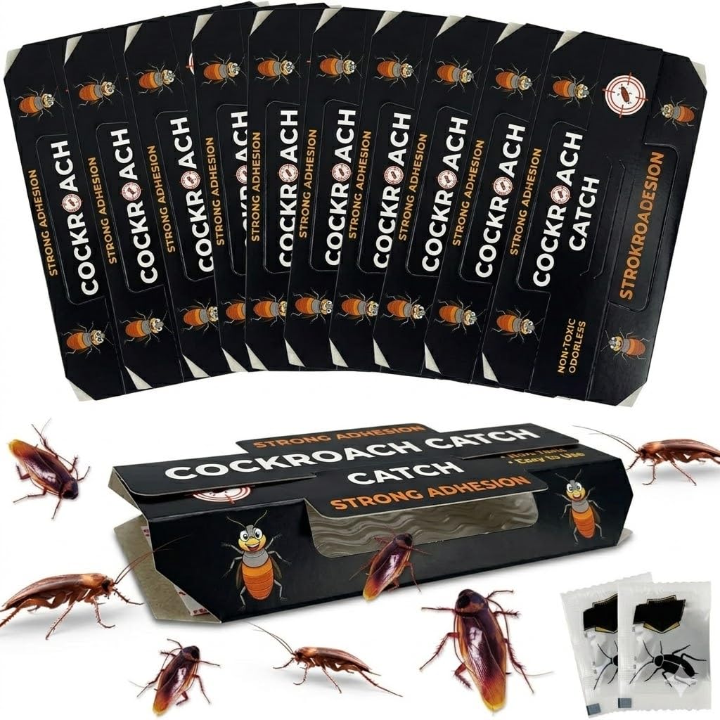 Strong Adhesive Cockroach Glue Board for Kitchen Cabinets Bathroom & Home Non Toxic Roach Catcher Sticky Pest Control for Crawling Insects Easy Fold Disposable (Multicolor Pack of 10)-picture-20