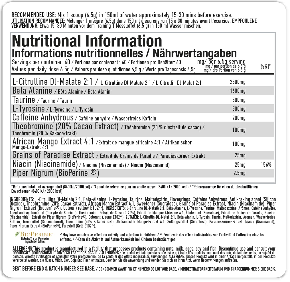 Per4m Energy Pre-Workout (60 Servings) Fizz au citron et au sherbet