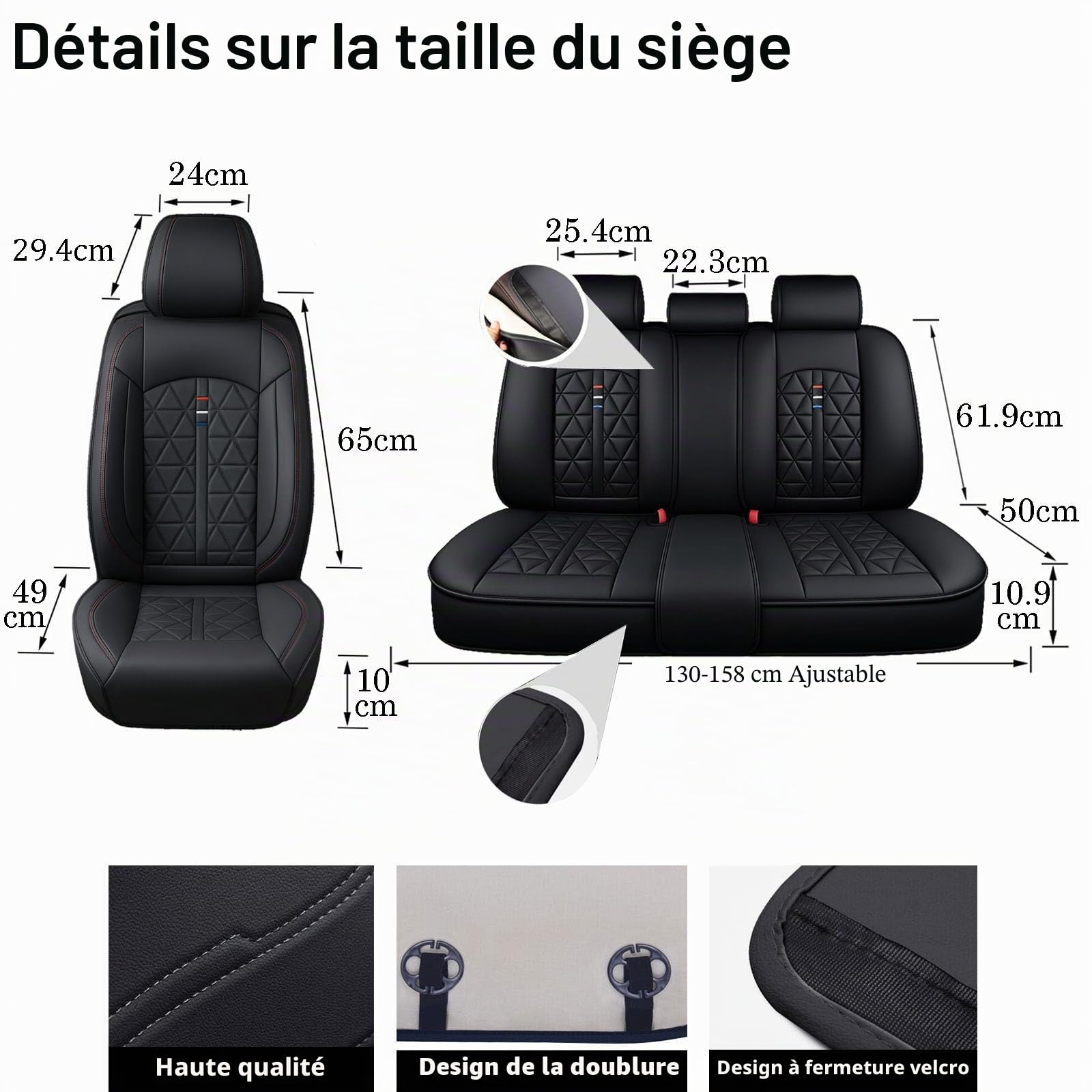 Ensemble de 5 housses de sièges de voiture pour VW Amarok Bora Golf Plus SV Jetta Passat Polo Tiguan, ensemble complet universel, noir - protège-sièges en similicuir PU (ensemble complet)