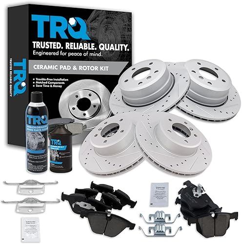 Miniatura 2 de TRQ Pastilla de freno de cerámica delantera y trasera y kit de rotor de rendimiento compatible con BMW 525Xi 528Xi
