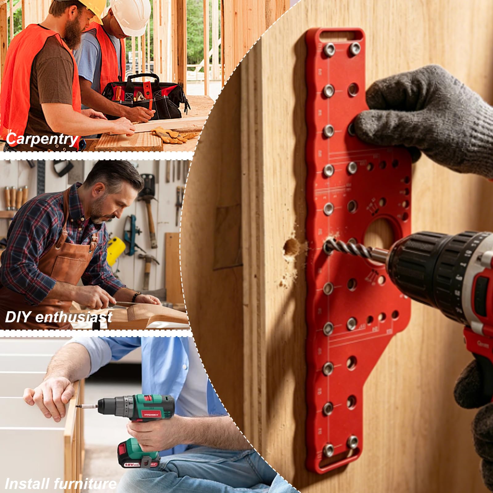 Regalstiftvorrichtung 2 in 1 Scharniervorrichtung Aluminium-Bohrführung Selbstgeschlossene Klemmfunktion mit 5mm,1/4 Zoll Bohrern, 35-mm-Lochöffner,für Holz, DIY Schränke & Möbelbau