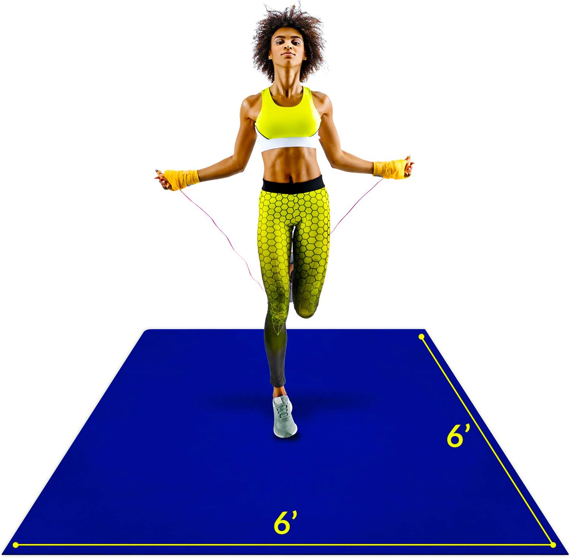 ActiveGear Large Exercise Mat 6 x 6 ft 7mm Thick Premium Square Workout Mat for Home Gym Flooring | Non-Slip Wide Rubber Mat for Fitness, Cardio, HIIT | Bonus Jump Rope and Storage Bag Included