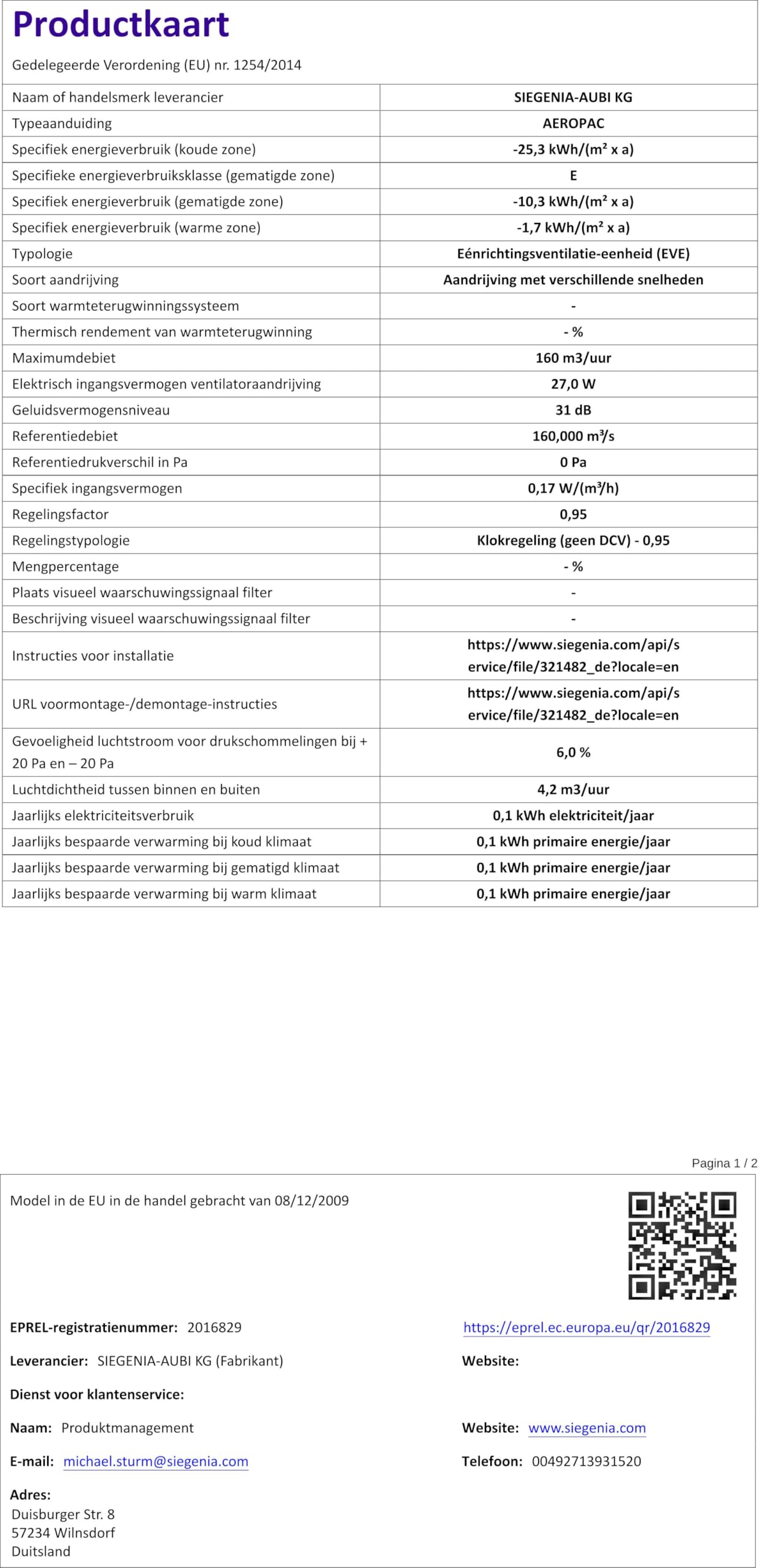 SIEGENIA AEROPAC - Wandlüfter, dezentrale Wohnraum-Lüftung