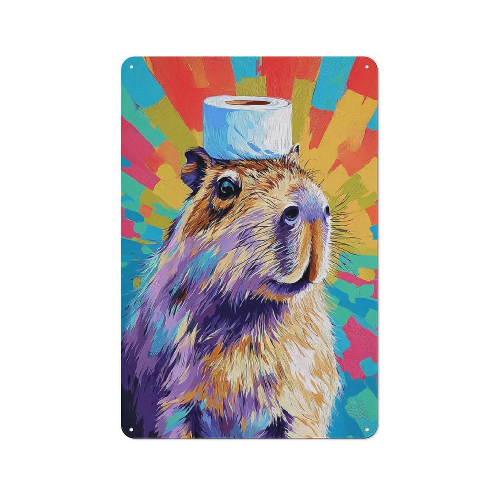 Junmoney Colorful Capybara With Toilet Paper Hat Classic Metal Wall Decor 30X20cm, Decorative Tin Plaque For Cafe, Pub, Workshop Or Home Bar