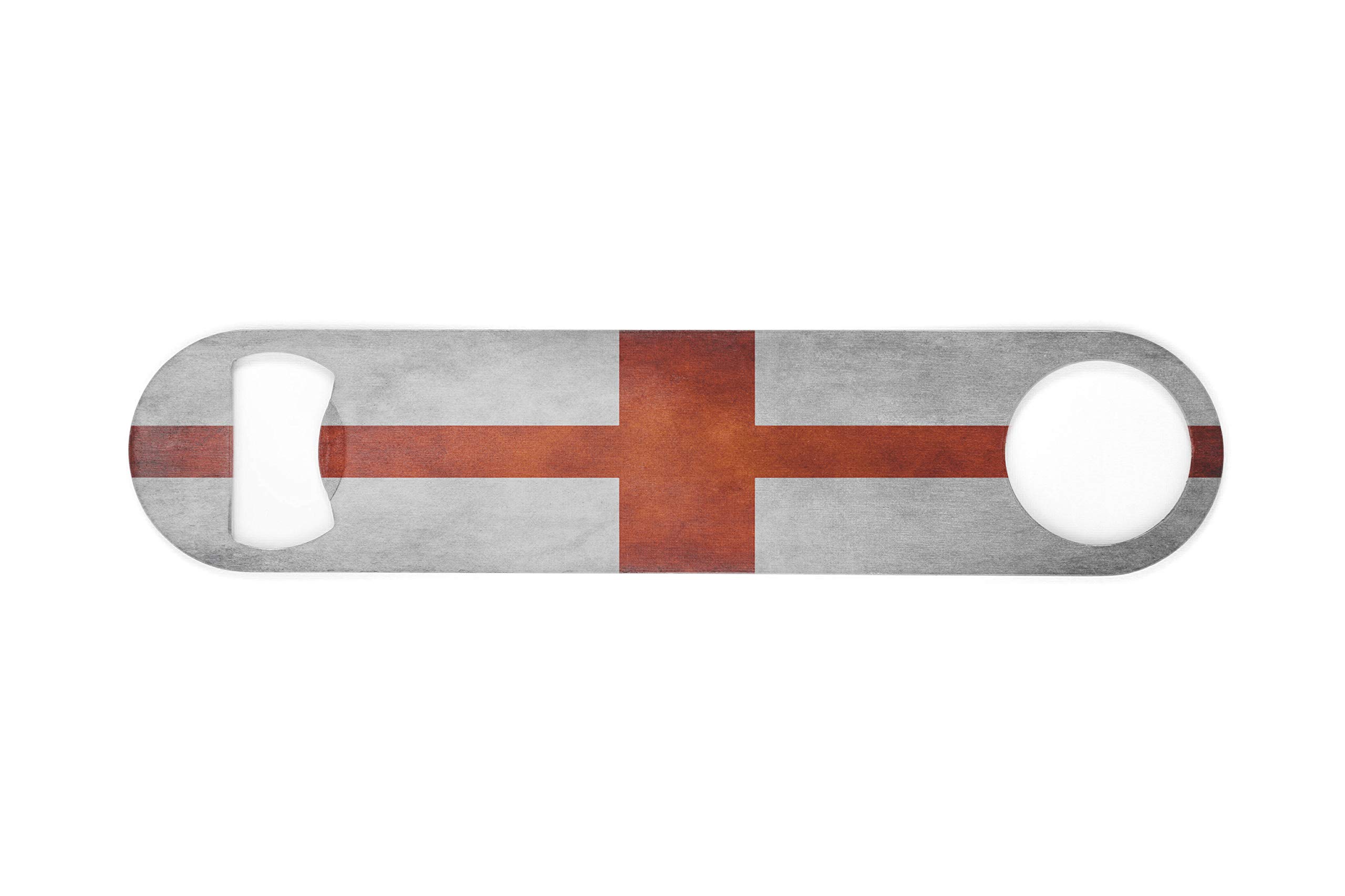 England St Georges Cross Grunge Flag 7 Inch 18 cm Stainless Steel Bar Blade - Speed Opener - Bottle Opener - Heavy Duty - Unique Gift or Present - Picture on Both Sides