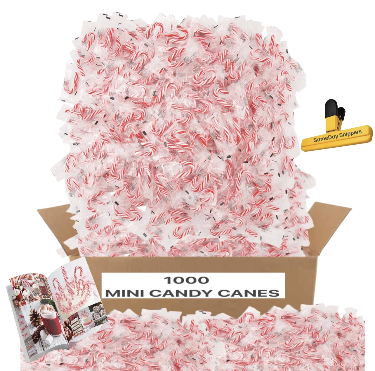 MINI CANDY CANES (1000 MINI CANDY CANES) | Mini Candy Canes Peppermint Flavored | Red & White Stripes - Individually Wrapped Gift Pack | Holiday Candy