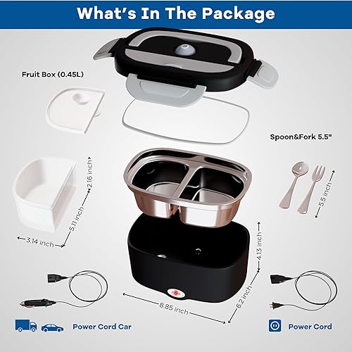 Miniatura 6 de AM - Fiambrera eléctrica para adultos con calefacción, 12 V220 V110 V, acero inoxidable, oficina