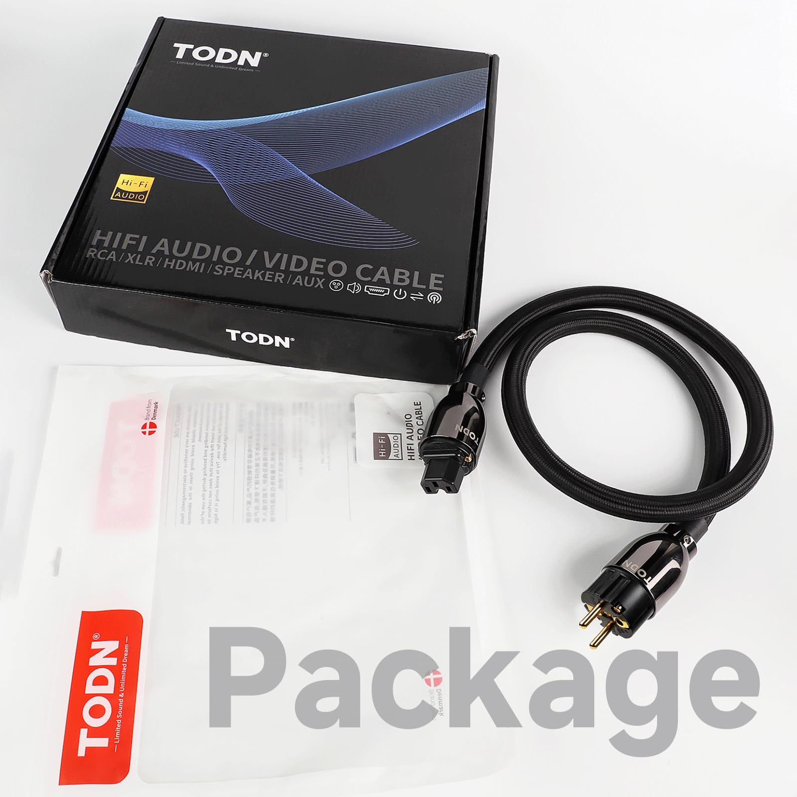 TODN HiFi OCC Netzkabel C15 1,5 m Kaltgerätekabel mit EU Schuko & IEC Plugs | 3×3,2 mm² Leiter, OFC Geflechtschirm, 24K Goldkontakte, Baumwollmantel & Kupfergehäuse für Verstärker und Audioanlagen