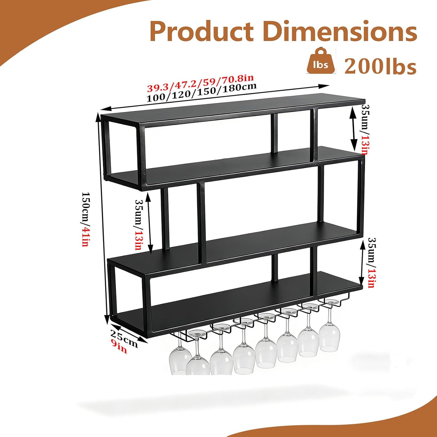 Large Wall Mounted Wine Rack with LED Light,Metal 4 Tier Floating Wine Shelf with Glass Holder,Industrial Bar Shelf Wall Mounted Liquor Shelf Wall Mounted for Home Bar Kitchen (39.3in/100cm)