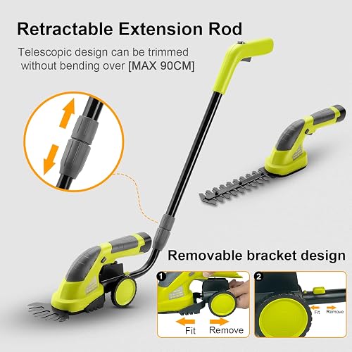 DEWINNER Coupe Bordure sans Fil 7.2V, 2 en 1 Cisailles à Gazon, Légère Tondeuse à Gazon, Batterie 1500mAh, Manche Long Télescopique Détachable, pour Couper Gazon/Buisson/Haie - 5