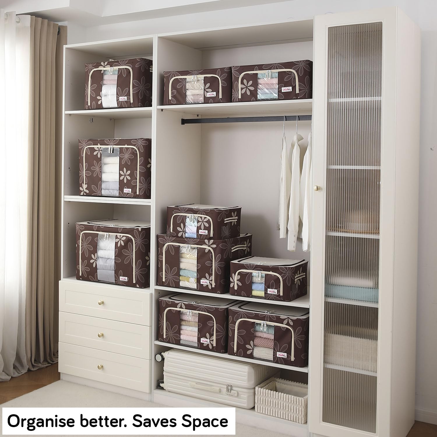 BlushBees Living Box - Wardrobe Organizer, Storage Boxes for Clothes with Zip - 66 Litre, Pack of 1, Brown 4