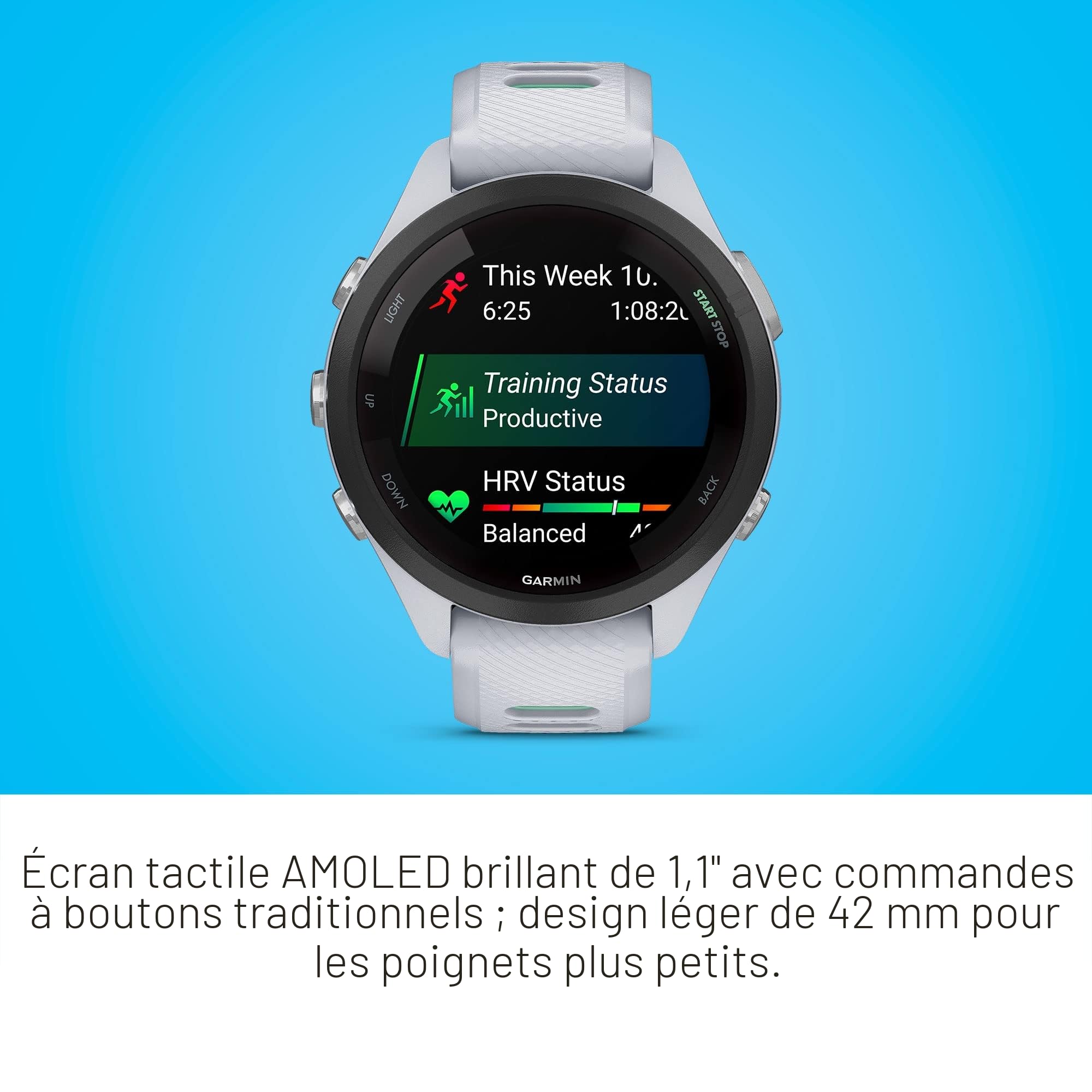 Garmin Forerunner 265S Montre de Course à Pied Unisexe Taille 42 mm Whitestone/Neo Tropic