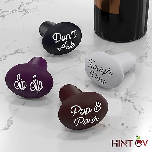 Miniatura 8 de Hint Ov Paquete de 4 Tapones de silicona para botellas de vino, tapones reutilizables, tapones para vino, cerveza, cubiertas de botellas de licor, a