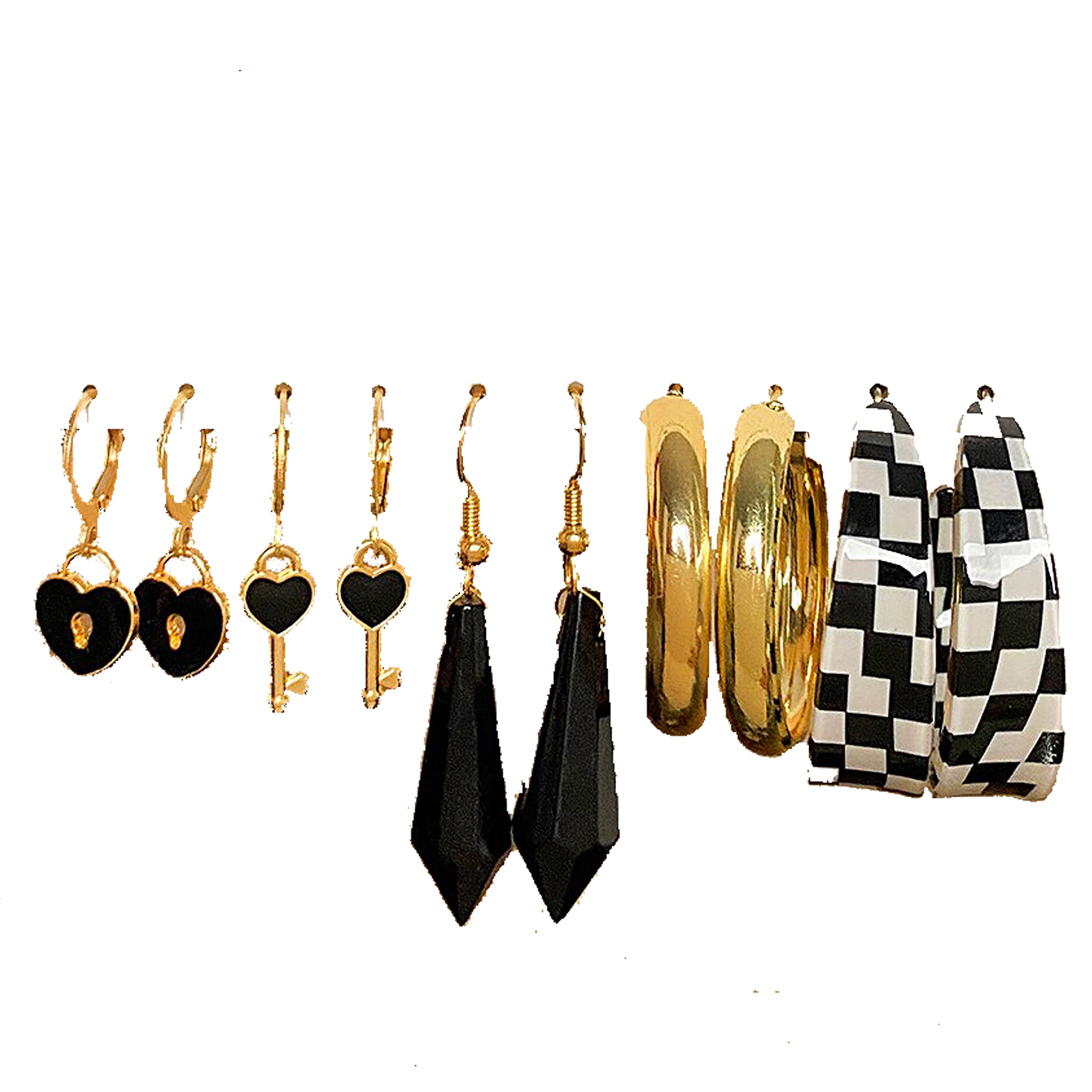 Fashion Frill Stylish Earrings Set For Women Black Heart Key Gold Plated Western Earrings Gift For Sister (B0BJ2P8ZY5) Amazon Price History, Amazon Price Tracker