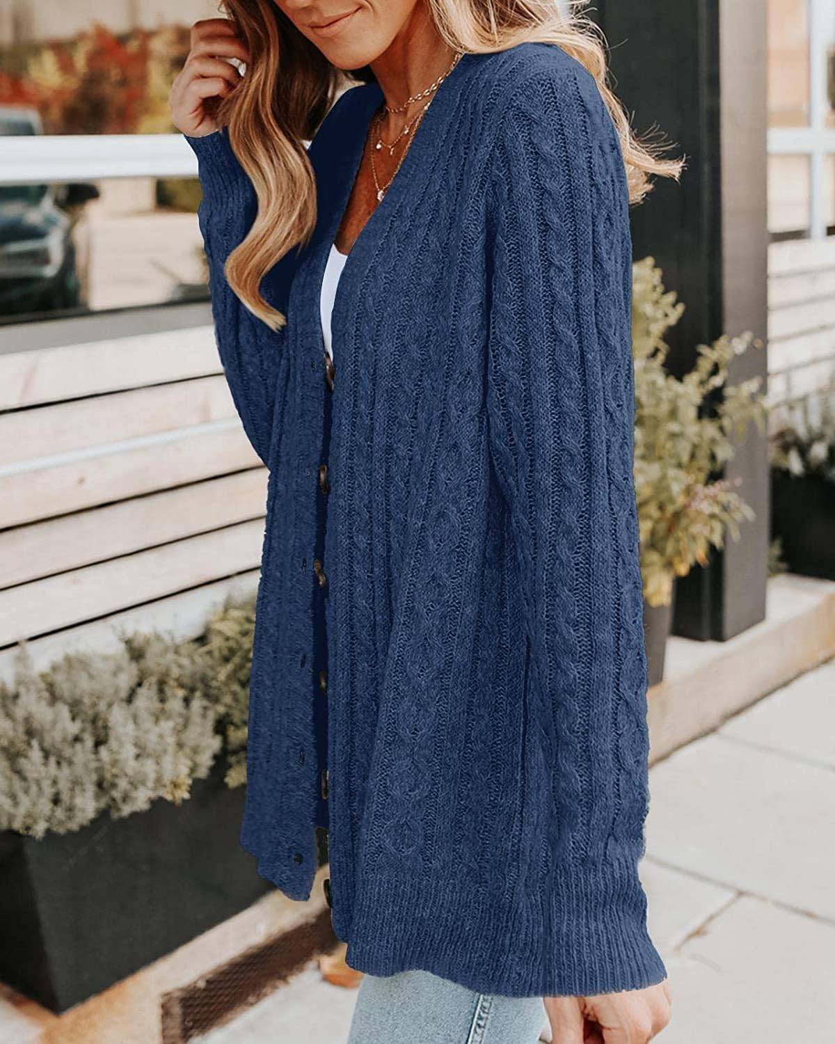 Cárdigan Largo De Punto Trenzado para Mujer Jersey con Botones Abrigo Informal De Manga Larga Jersey Grueso De Punto Aran Extragrande Prenda De Abrigo para Otoño E Invierno.