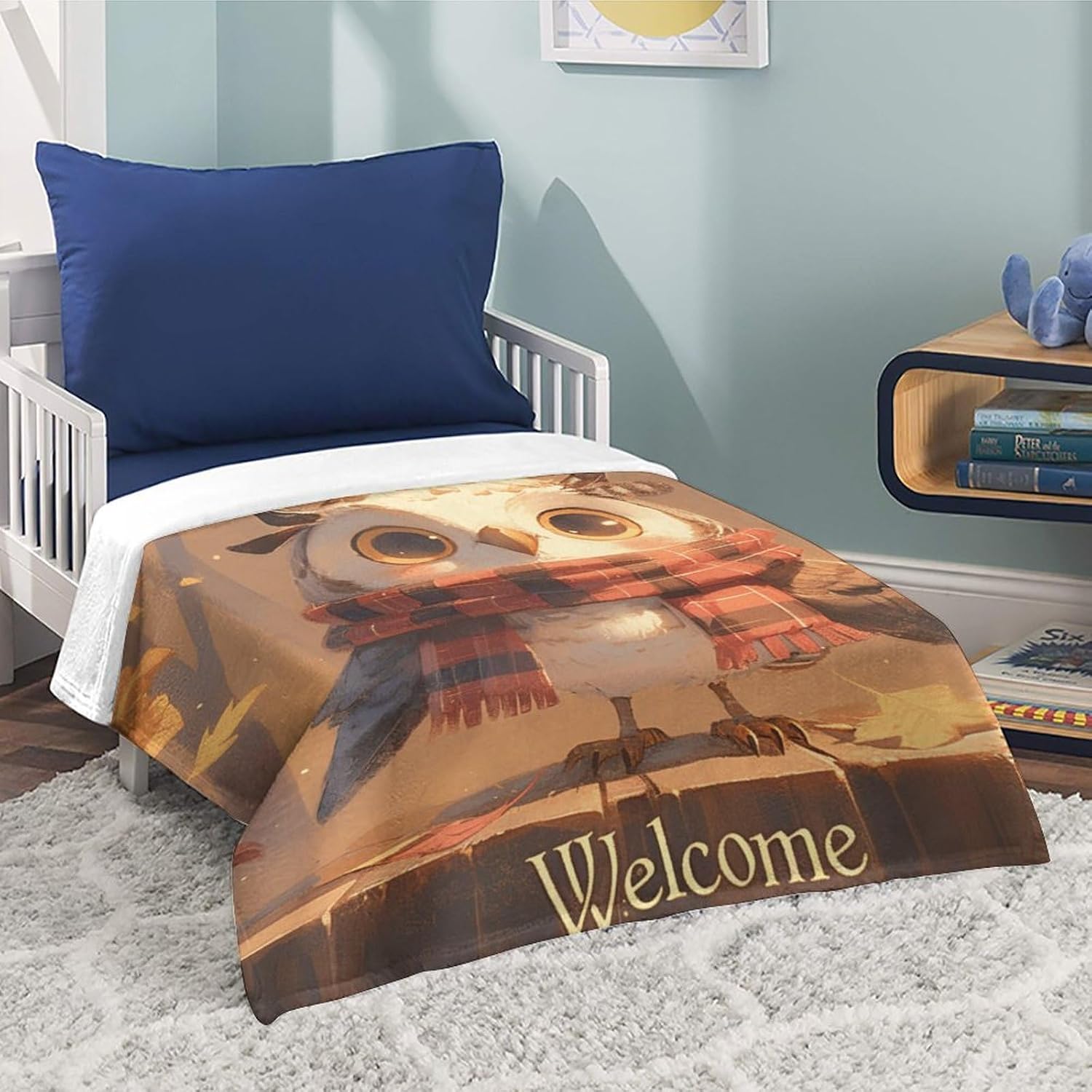 Fall Cute Owl Leaves Kid Large Dog Wearable Fleece Pet Throw Blanket for Couch Car Bed Crate, Soft Cozy Girl Boy Blanket 40x50 in