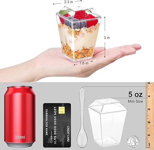 Miniatura 3 de TOFLEN Vasos de postre de 50 unidades de 5 onzas con cucharas y tapas, de plástico transparente con patas de postre para postres y vasos de servir