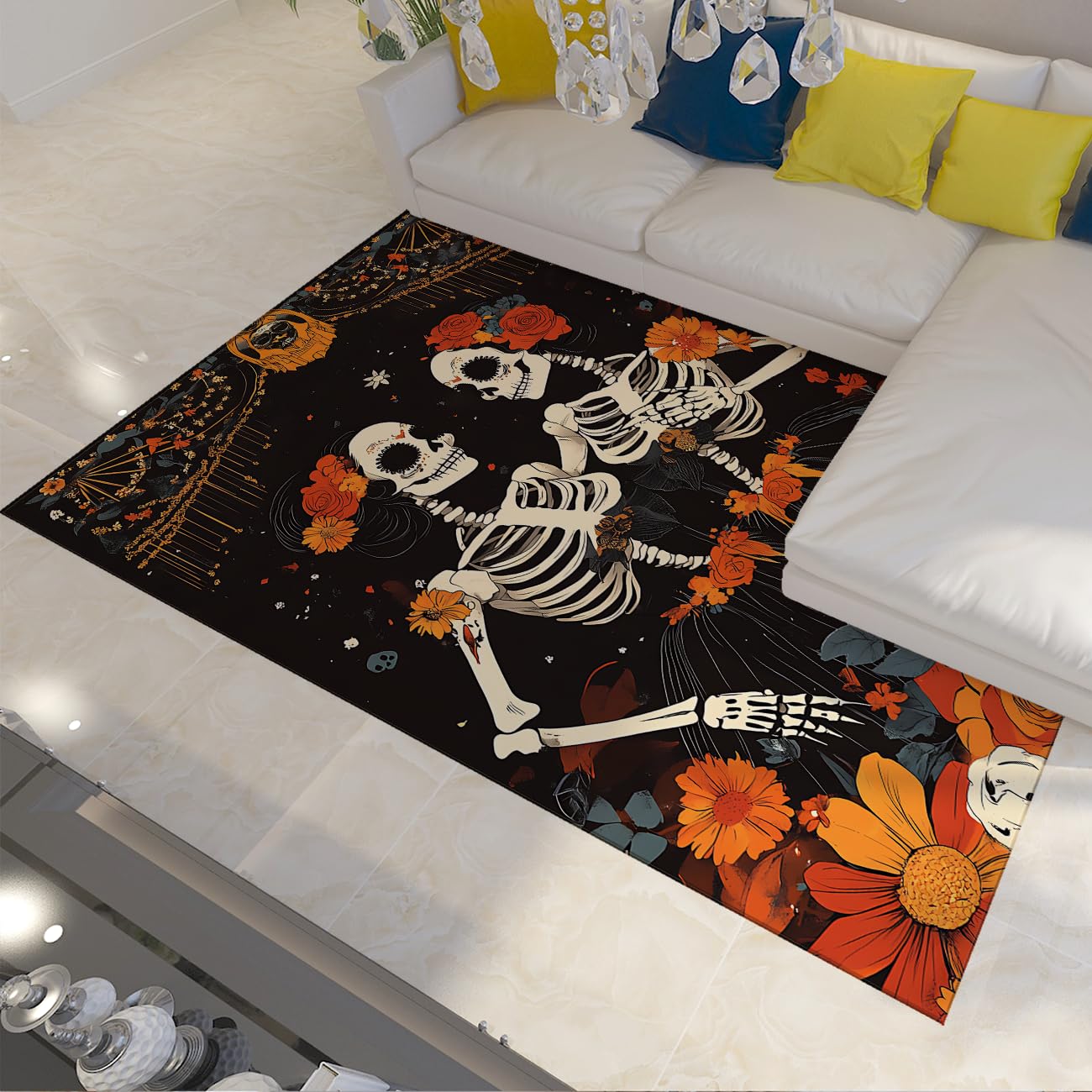 Tapis lavable Jour des Morts 160x230cm à poils bas confort