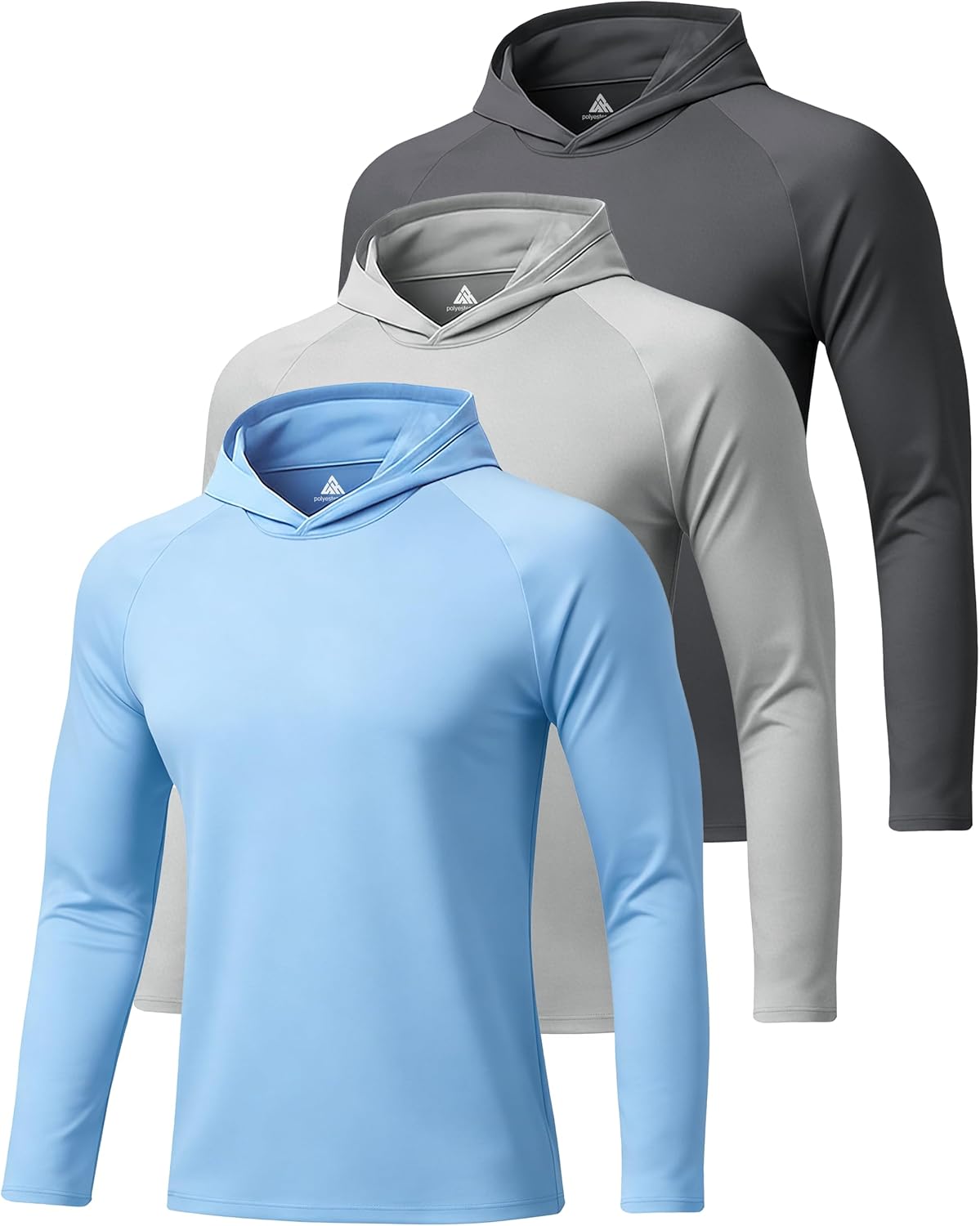 GEEK LIGHTING 3 Packs UPF 50+ Hooded Shirts Sun Protection Hoodie for Hiking Running Fishing Swim Rash Guard