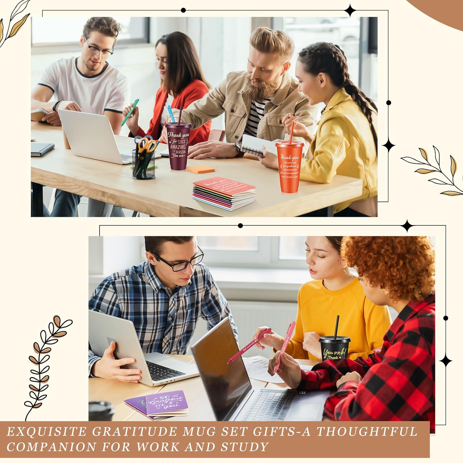 12 Sets / 48 Pcs Inspirational Appreciation Gifts Thank You for Coworkers, 24 oz Plastic Cup with Lid Straw Notebooks Ballpoint Pens Keychain Associate Appreciation Gifts (Colorful) - Image 7