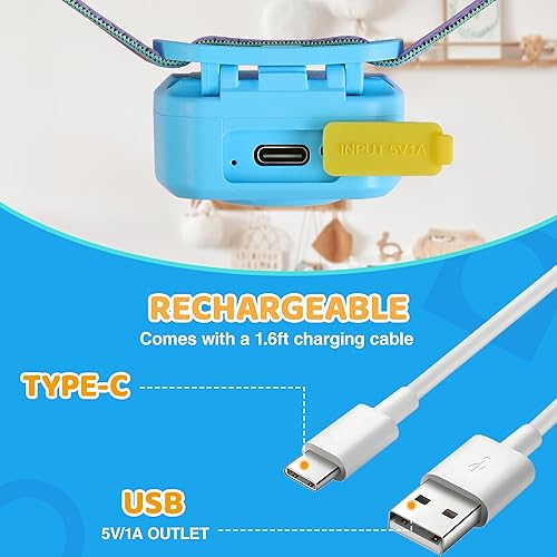 Miniatura 8 de EverBrite Linterna frontal LED recargable para niños con modo RGB y diadema ajustable, 3 modos de faros multicolor para niños, lámpara de cabeza