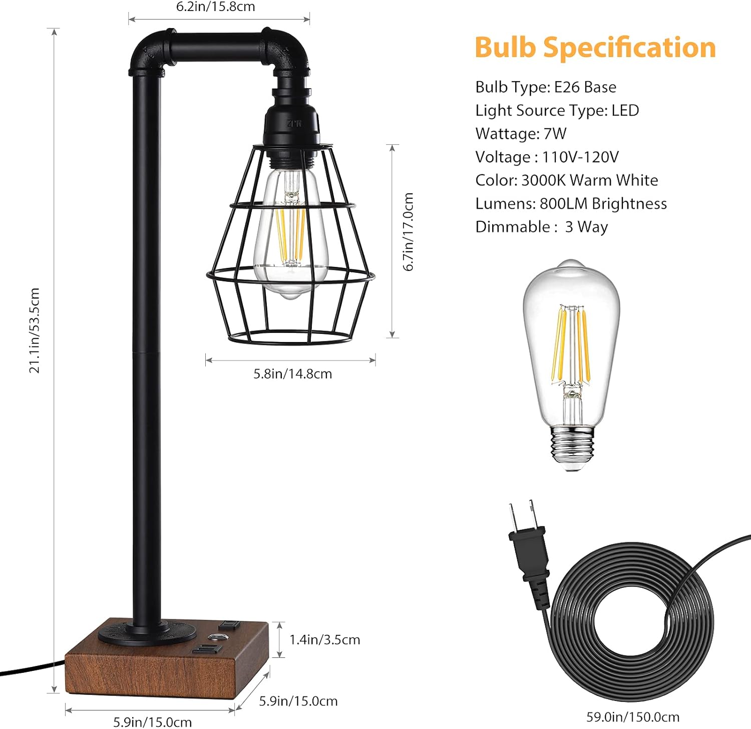 Black Friday - 50% OFF Table Lamp Industrial Desk Lamp with Dual USB 3-Way Touch Control Dimmable Edison Nightstand Bedside Lamp with AC Outlet and Black Metal Cage for Bedroom Living Room (Bulb Included) One-Day Sale: Up to 70% Off Table Lamp Industrial Desk Lamp with Dual USB 3-Way Touch Control Dimmable Edison Nightstand Bedside Lamp with AC Outlet and Black Metal Cage for Bedroom Living Room (Bulb Included)