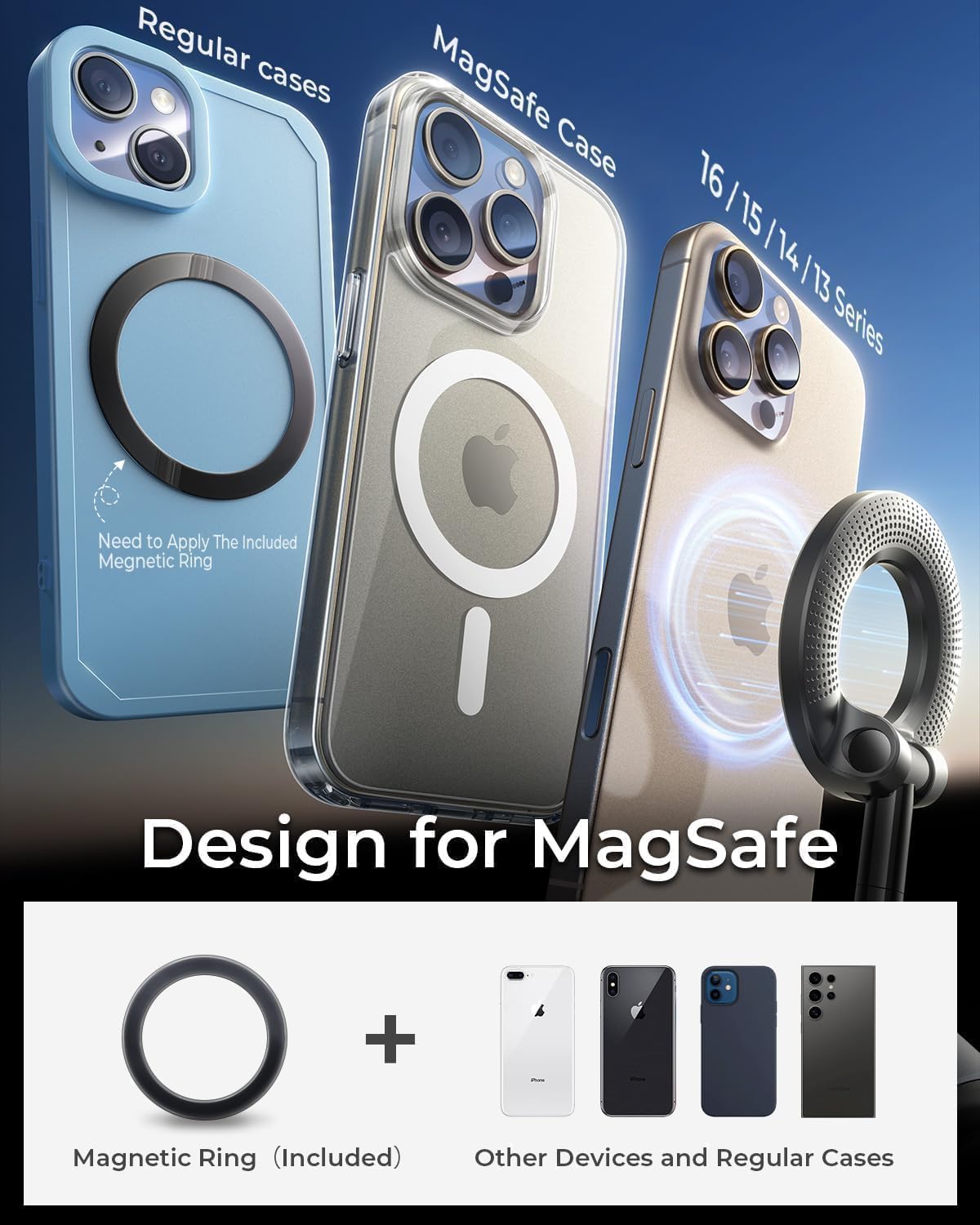 2026 Upgraded Vacuum Magnetic Phone Holder for Car, 360° Rotatable Suction Mount, Foldable & Adjustable for Car/Gym/Smooth Surface, Phone Holder with 3 Extra Rings for iPhone 17 16 15 14 13 & Android — view 3
