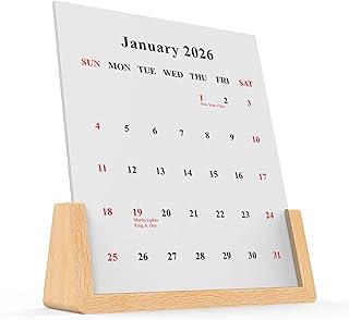 2025-2026 Decorative Desk Calendar with Walnut Wood Stand, Thick Cardstock, Replaceable Cards, Perfect for Office, Home, Gift & Desktop Decor (Beech Wood)
