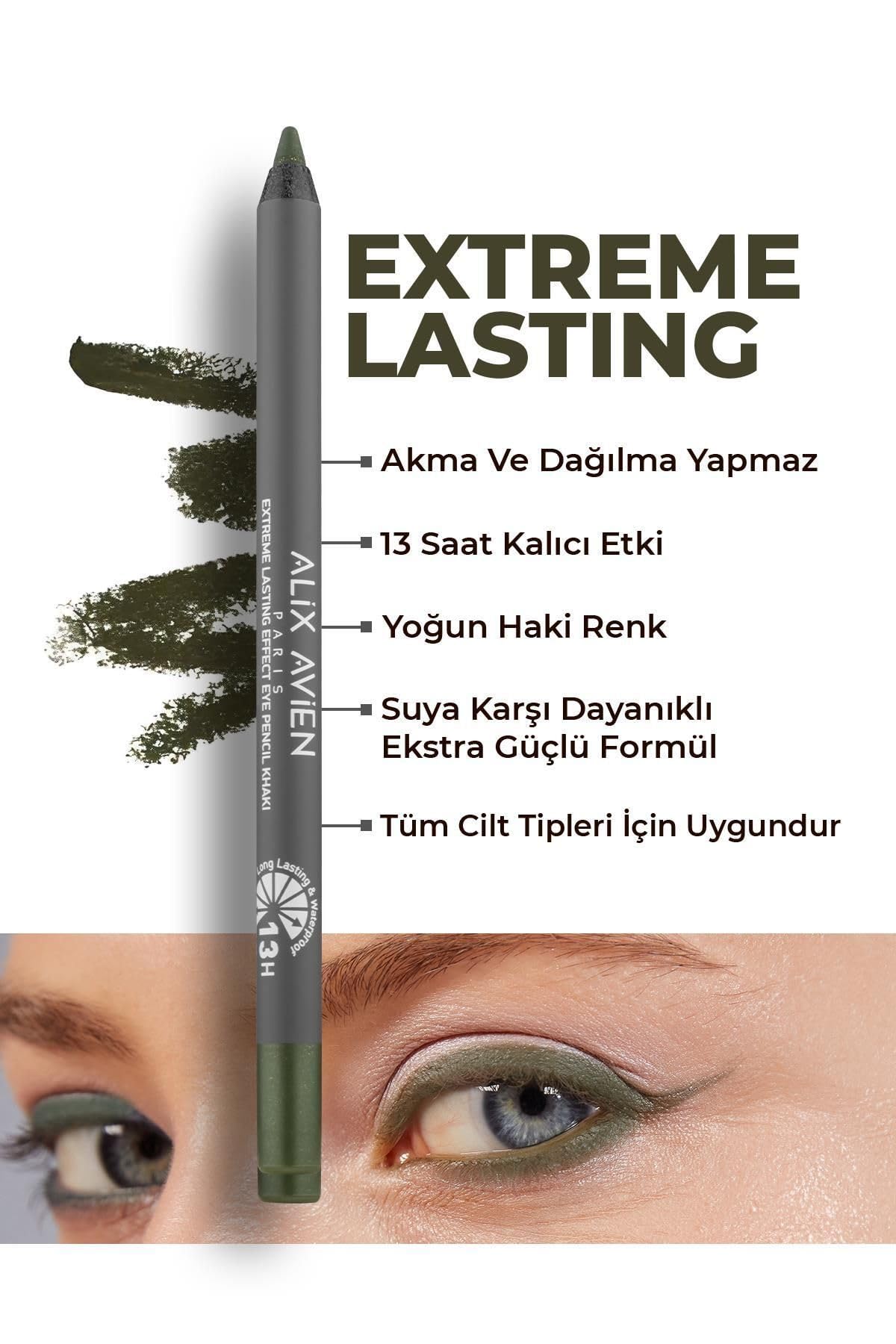 ALIX AVIEN Uzun Süre Kalıcı Suya Dayanıklı Akma, Dağılma Yapmayan Yeşil Göz Kalemi - Extreme Khaki