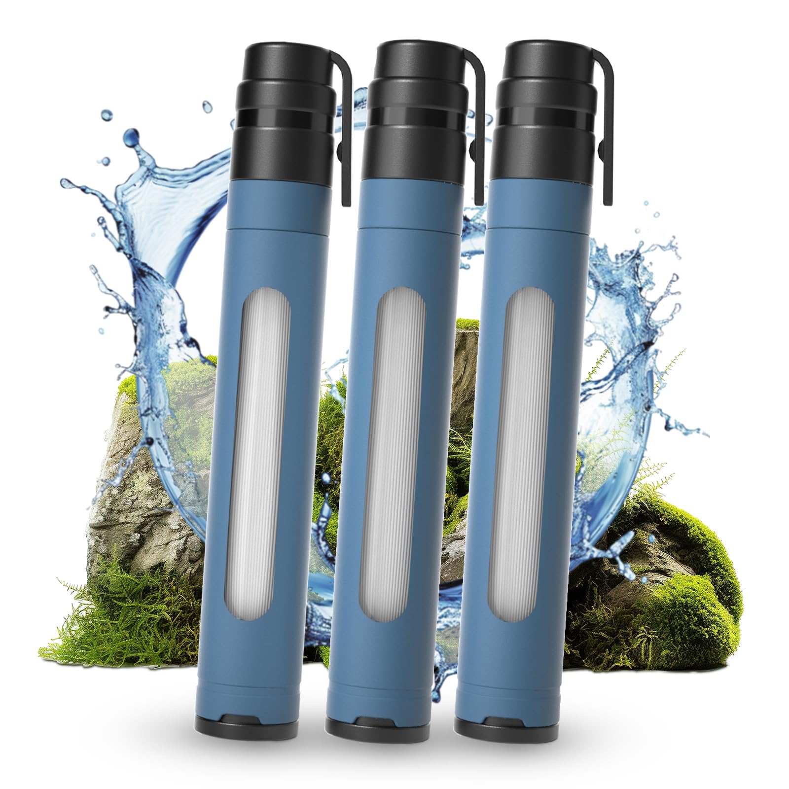 Joypur Filtro dell'acqua per esterni con finestrella di sopravvivenza – Filtro dell'acqua personale con capacità di filtro da 3000 l, filtro acqua potabile per attività all'aperto (Blu * 3)