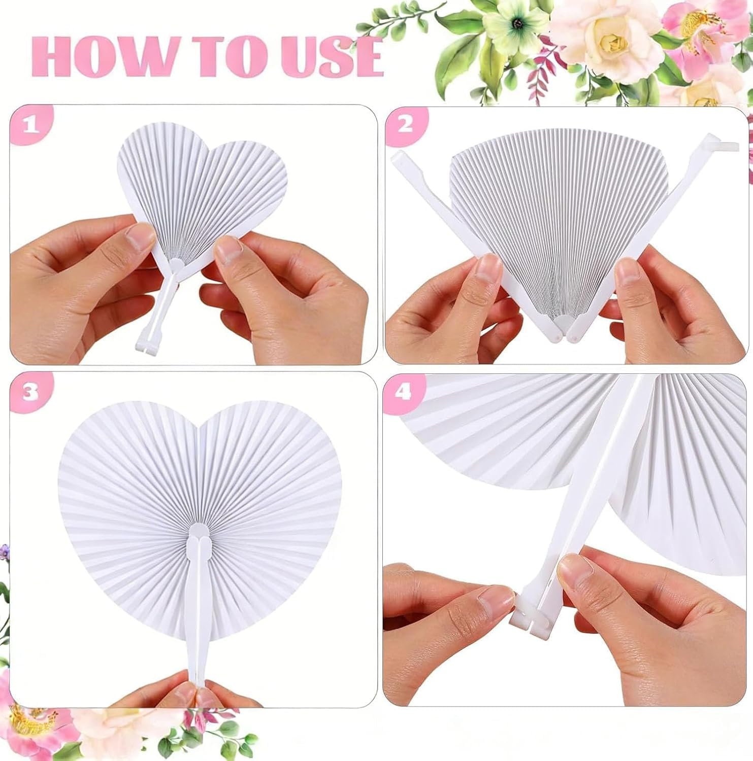 60 Pezzi Ventagli Pieghevoli Bianchi Ventaglio bianco Pieghevole Forma Cuore Ventaglio Matrimonio Maniglia Plastica per bomboniera wedding Regali Gli Invitati Bomboniera Ospiti Baby Shower Compleanno
