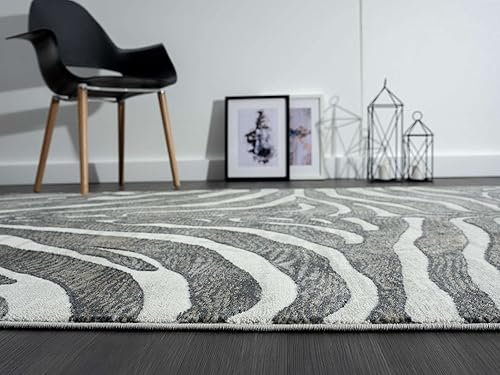 Miniatura 7 de Abani Alfombra contemporánea con patrón de cebra gris y marrón, de 5 pies 3 pulgadas x 7 pies 6 pulgadas, no se desprende, alfombra moderna con