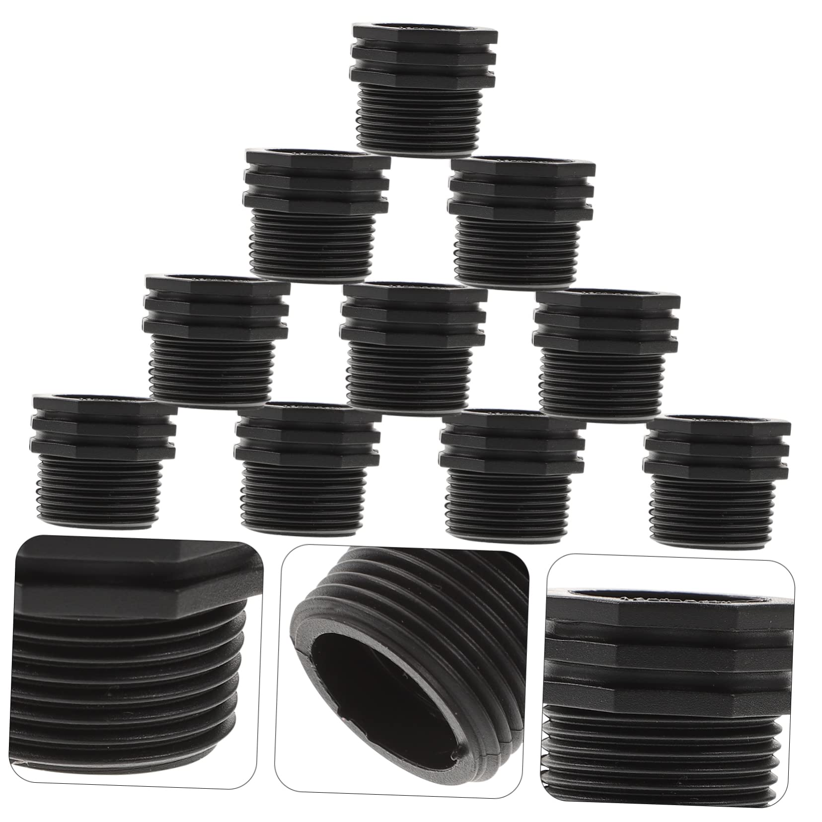 MOBUTOFU Easy Install Bulkhead Fitting 10pcs 3/4 to 1/2 Inch Hose Adapter for Water Tank and Rain Barrel Aquarium Connector
