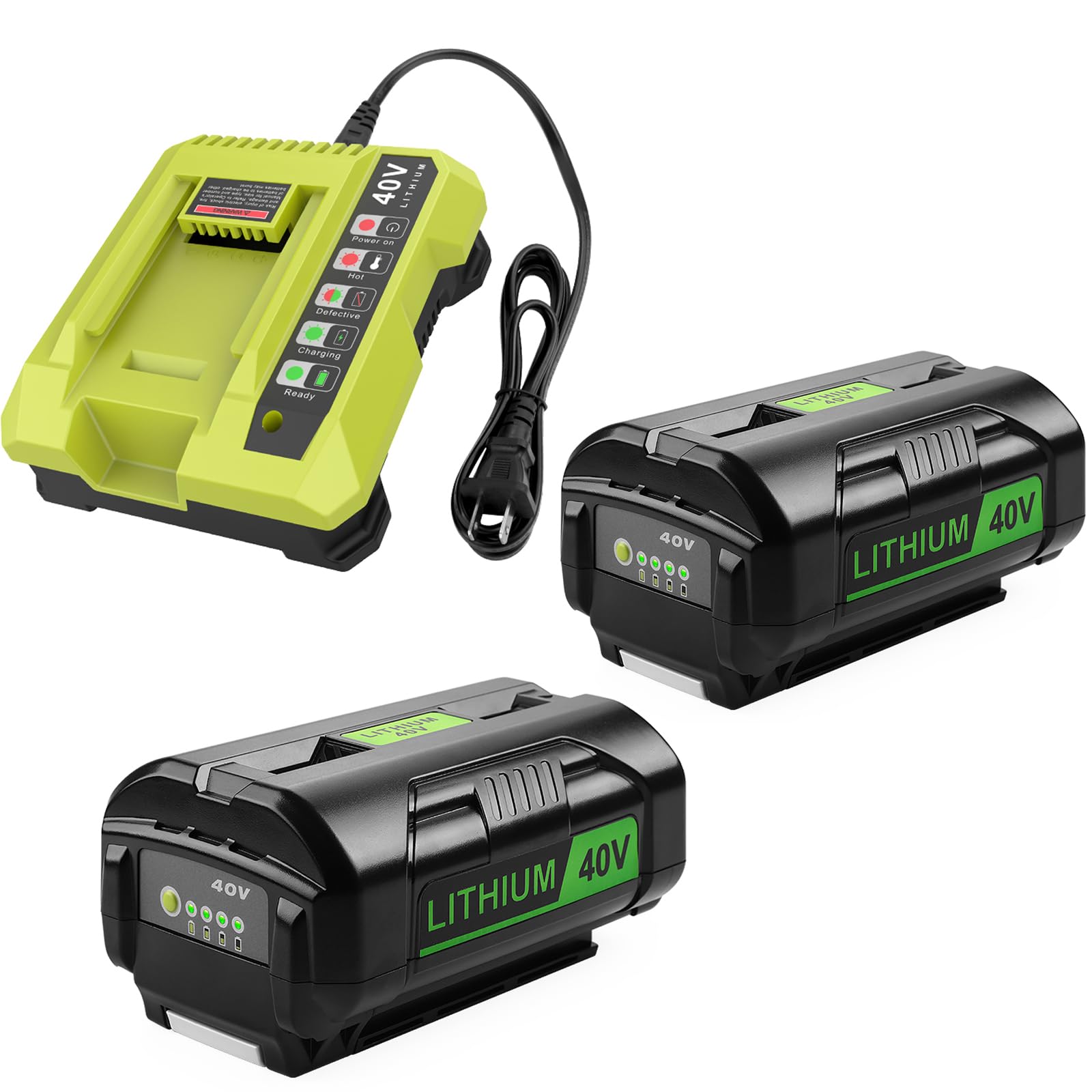 ANTRobut 2-Pack 6.5Ah Replacement for Ryobi 40V Battery OP4026 OP40601 OP4050A OP4040 OP4030 OP4050 with OP401 Ryobi 40V Charger