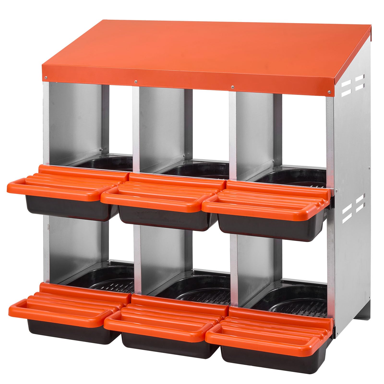 VEVOR Caja Nido para Gallinas 6 Compartimentos, 796 x 525 x 790 mm, Ponederos para Gallinas de Metal con Nidos Inclinados, Plataforma de Descanso Apto para Diferentes Razas de Patos