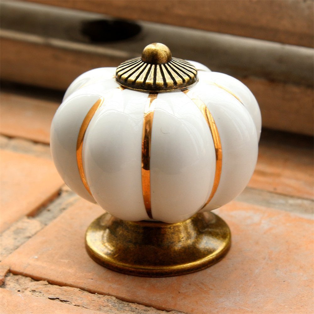 10pcs Pomelli Per Porte Cassetti In Stile Vintage A Forma Di Zucca Maniglie Armadi In Ceramica Tira Maniglie da Creatwls - Bianca