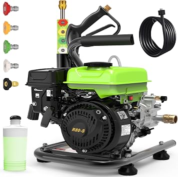 Commercial 3500PSI 2.4GPM 79.7CC Gas Pressure Washer, 2.5HP Professional Gas Power Washer with 5 Nozzles 25FT Hose 1L Foam Bottle, Household Pressure Washer Gas Powered (EPA/CARB/ETL Compliant) Green
