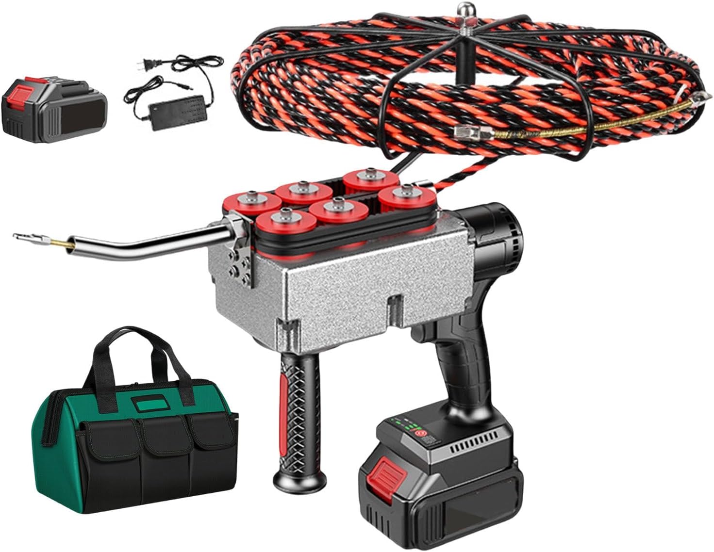 Electrician Stringing Wire Puller / 15m Wall Threading Wire Machine/Cordless Electric Threading Machine / 40m/min Punch Down Tool for Construction Communication Home Decora,1-battery