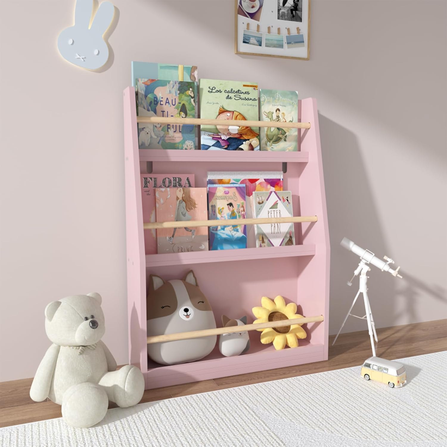 3 Tier Book Shelf Storage Organizer, 3 Colors Book Rack Multifunctional Book Shelf Display Stand Cabinet for Bedrooms, Playrooms, Classrooms (Natural Wood)