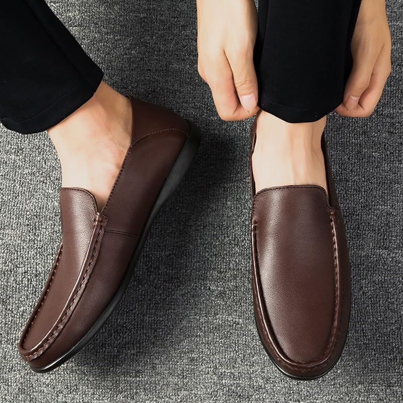 Men's Loafers Solid Color Round Toe Leather Loafer Shoes Comfortable Flat Heel Anti-Slip Prom Outdoor Slip-on4