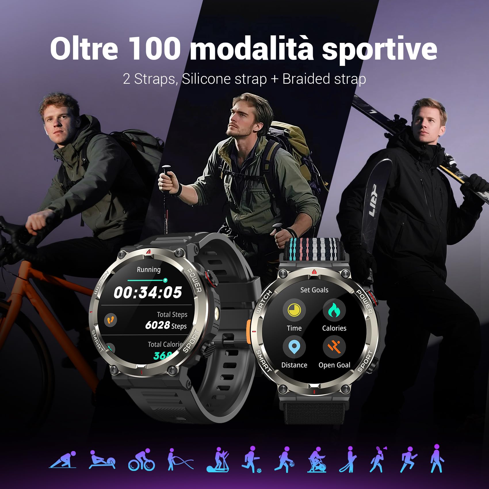 Blackview Smartwatch Uomo, Orologio Intelligente Fitness con Chiamate Bluetooth,1.45" Militari Smart Watch Tracker 100+ Modalità Sportive/Cardiofrequenzimetro/SpO2/Torcia/Bussola per Android iOS