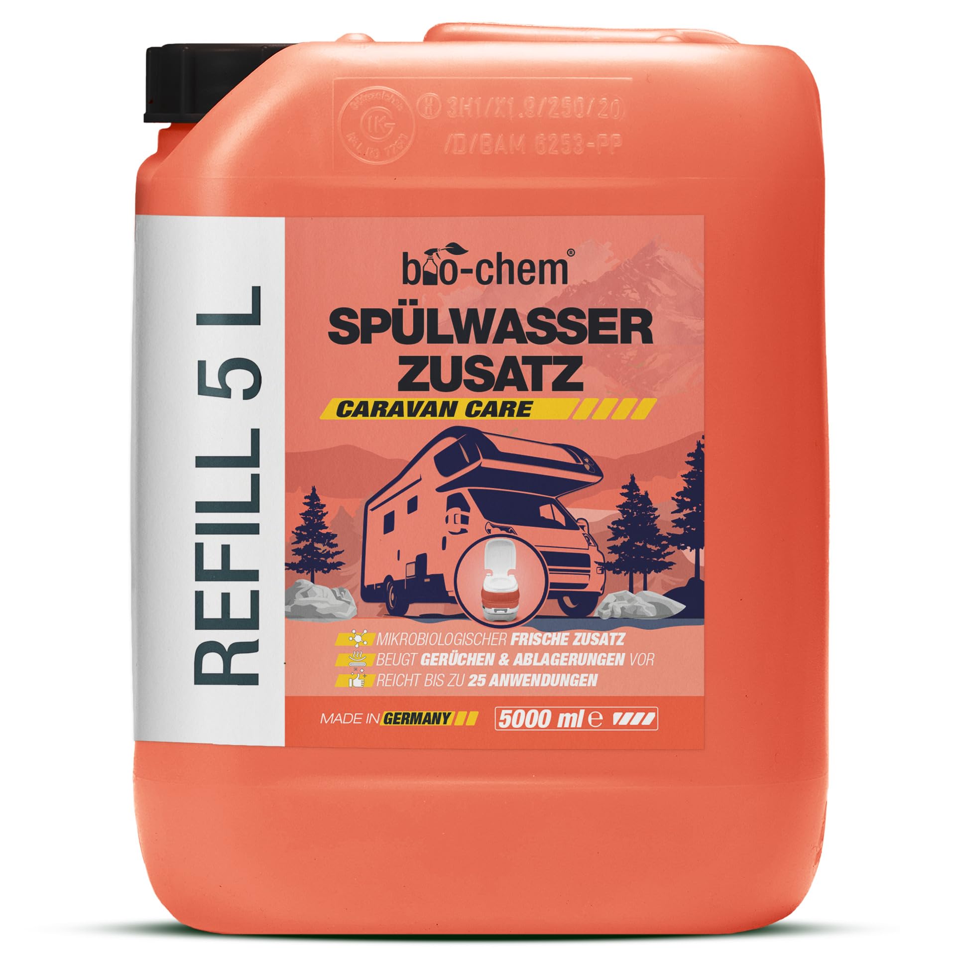 bio-chem Spülwasser-Zusatz Konzentrat 5L | WC-Reiniger Rinse Flush für Campingtoilette, Chemietoilette und mobile Toilette