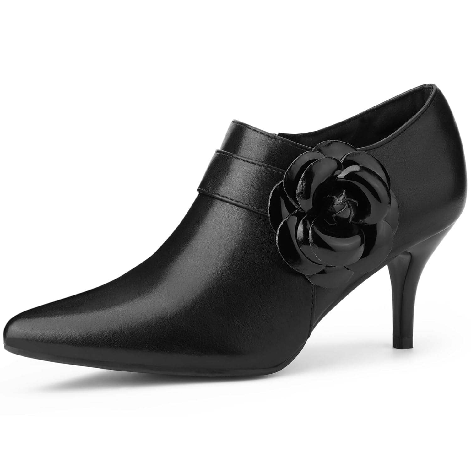 Allegra K Flower Stiletto Heels Pointy Toe Ankle Booties for Women